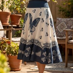 Chic Butterfly Print Skirt in Blue and White 6830